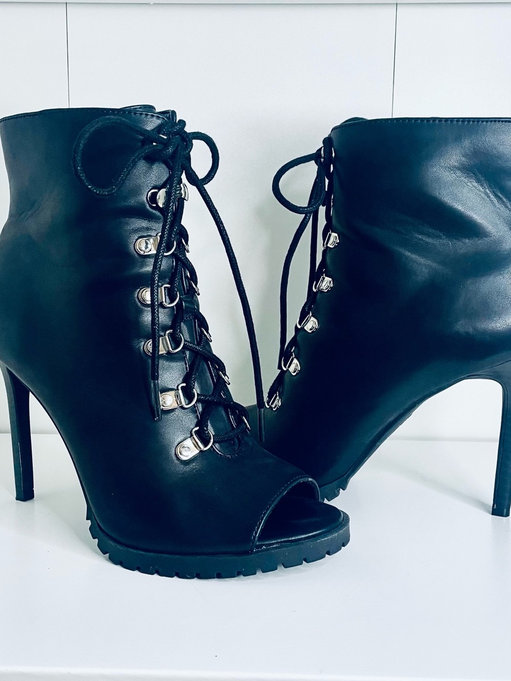 INC International Concepts Florita Black Lace-up Stiletto Booties (7)